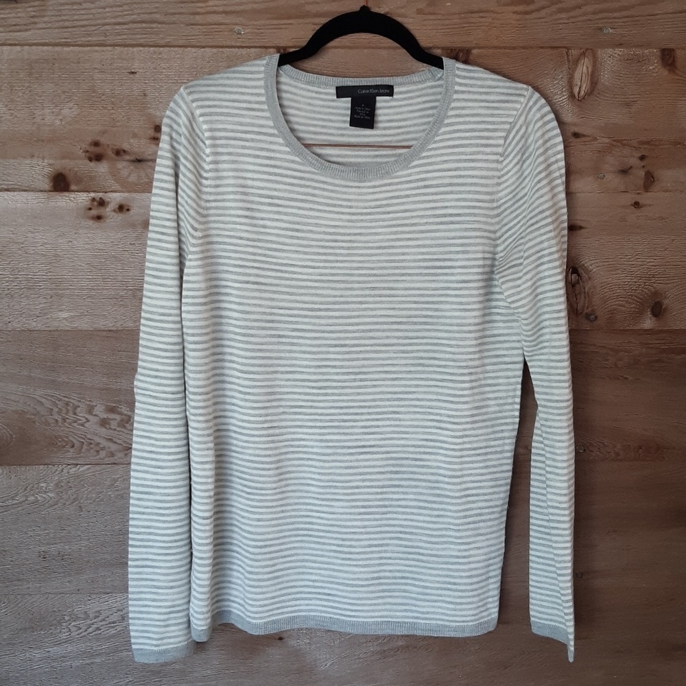 Gray and White Striped CK Jean's Sweater Size Medium